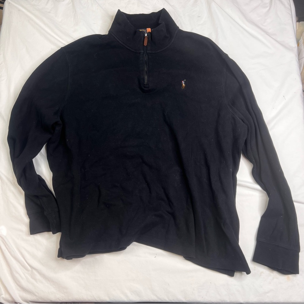 Polo Ralph Lauren Sweater Adult XXL TTG Black 1/4 Zip Estate Rib Pony L030125